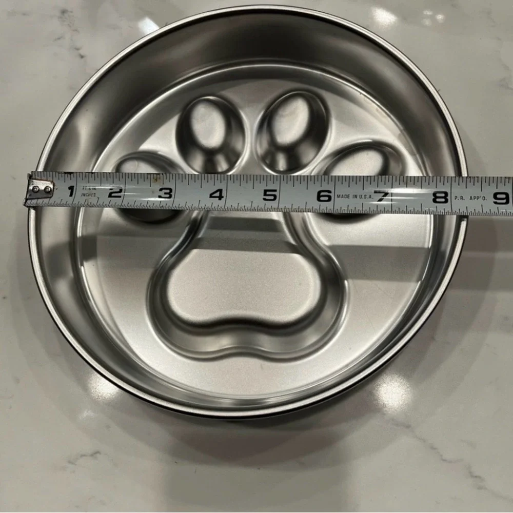 Gray and Silver Dog Paw Print Feeding Bowl